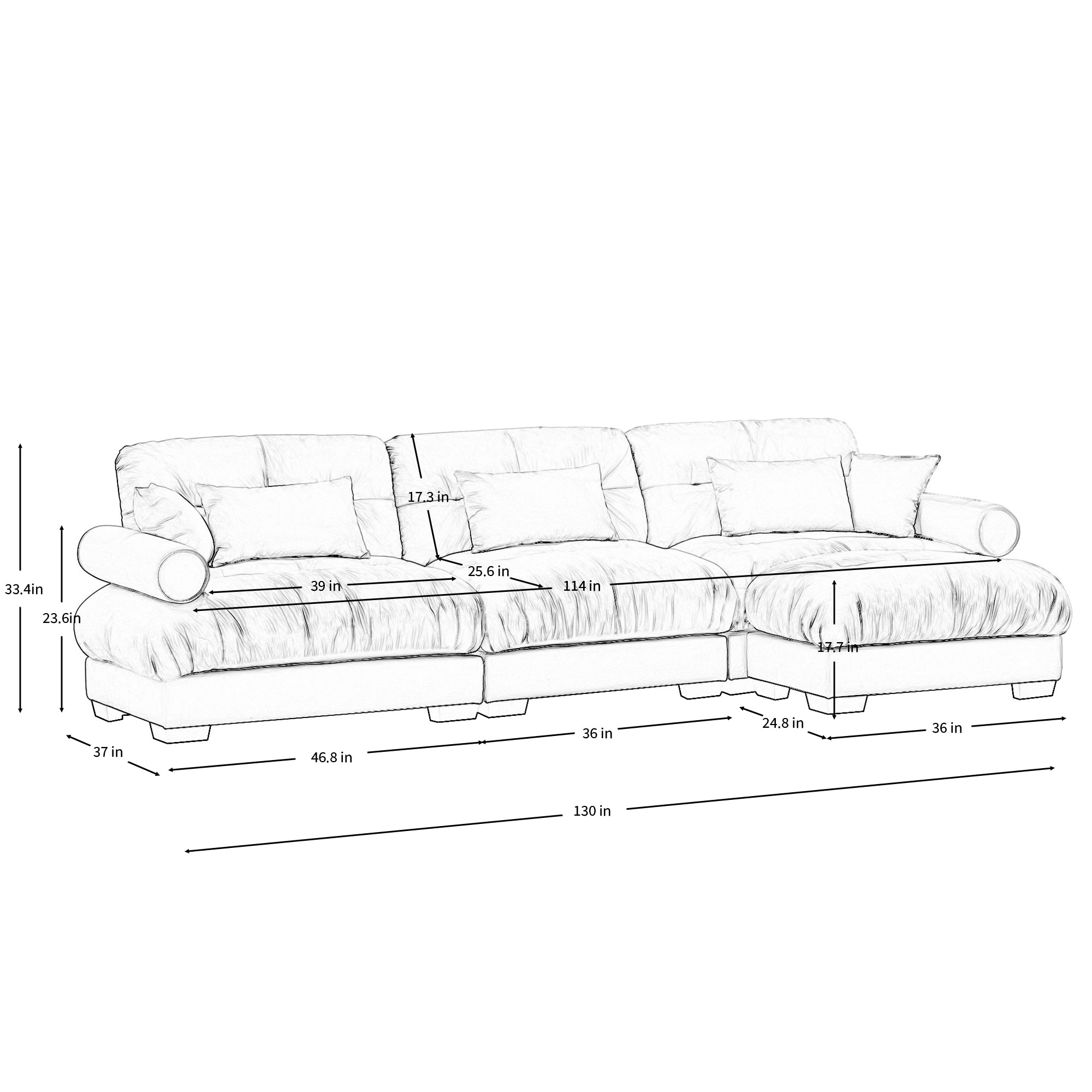 Oversized Modular Velvet Sectional Sofa with Ottoman, Deep Seat L-Shaped Cloud Couch for Living Room, Cream