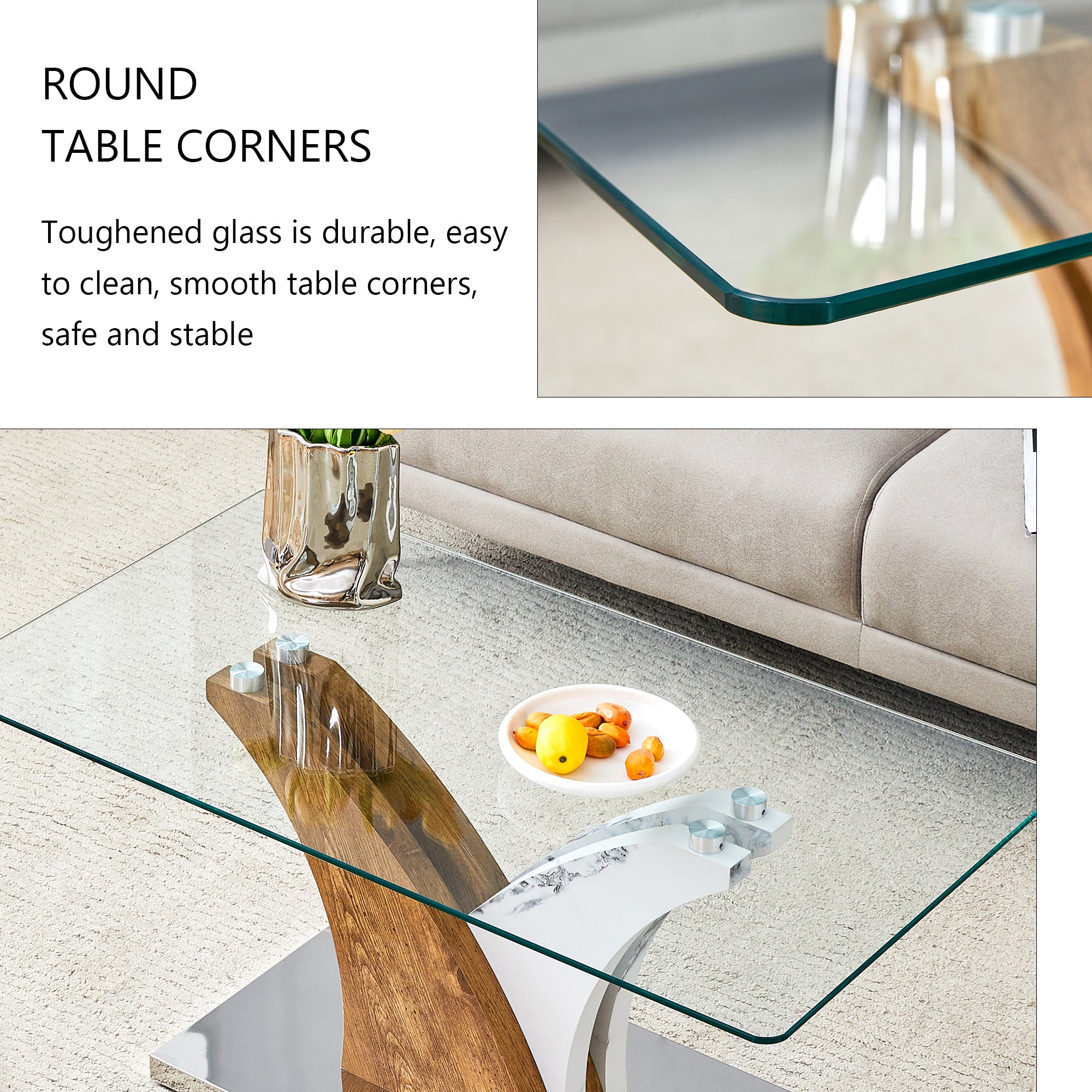 Modern Rectangular Coffee Table with Tempered Glass Top - Ideal for Living Rooms