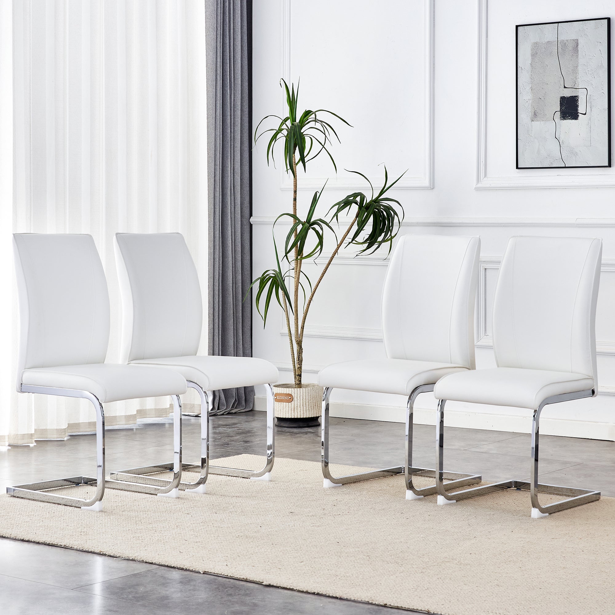 White PU Arch Dining Chair - Set of 4 with High Resilience