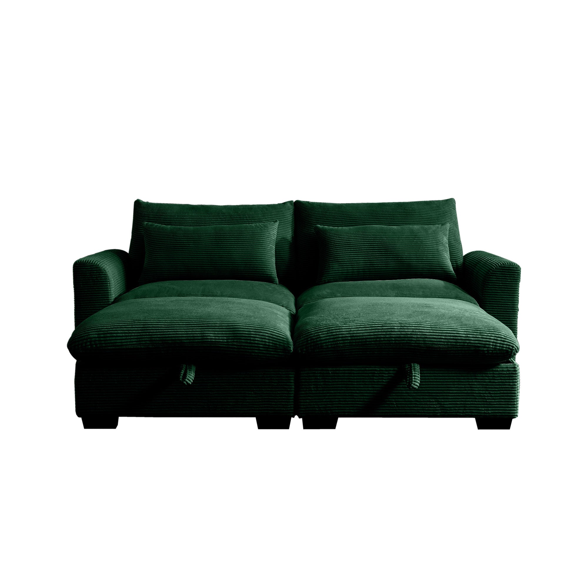 Corduroy Two-Seater Sofa with 2 Storage Footrest,2 Seater Sectional  deep seat sofa,Comfy Couches for Living Room,Green Sofa