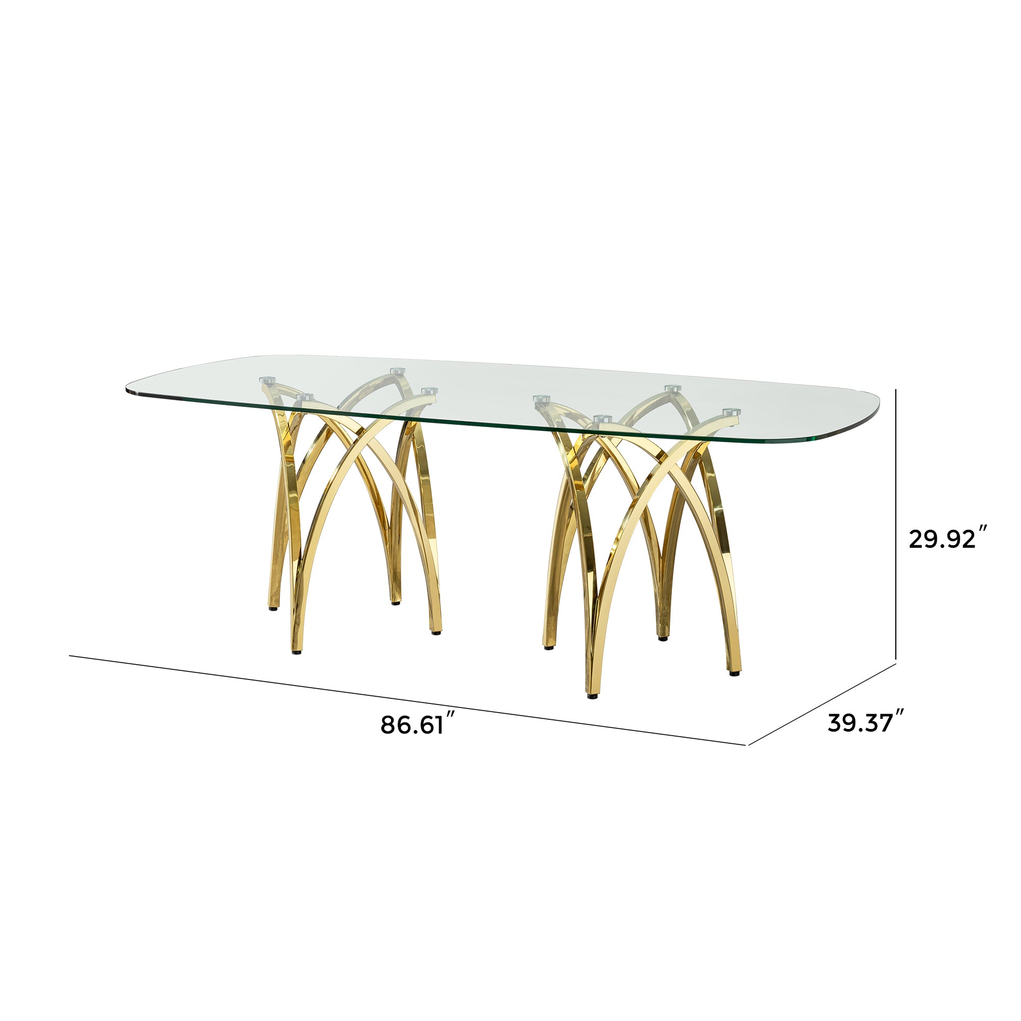 0.47" Thick Tempered Glass Rectangular Dining Table with Gold Stainless Steel Base