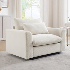 Beige Corduroy Deep Seat Single Sofa Accent Chair,Deep Seat Couch with Waist Pillow for Living Room