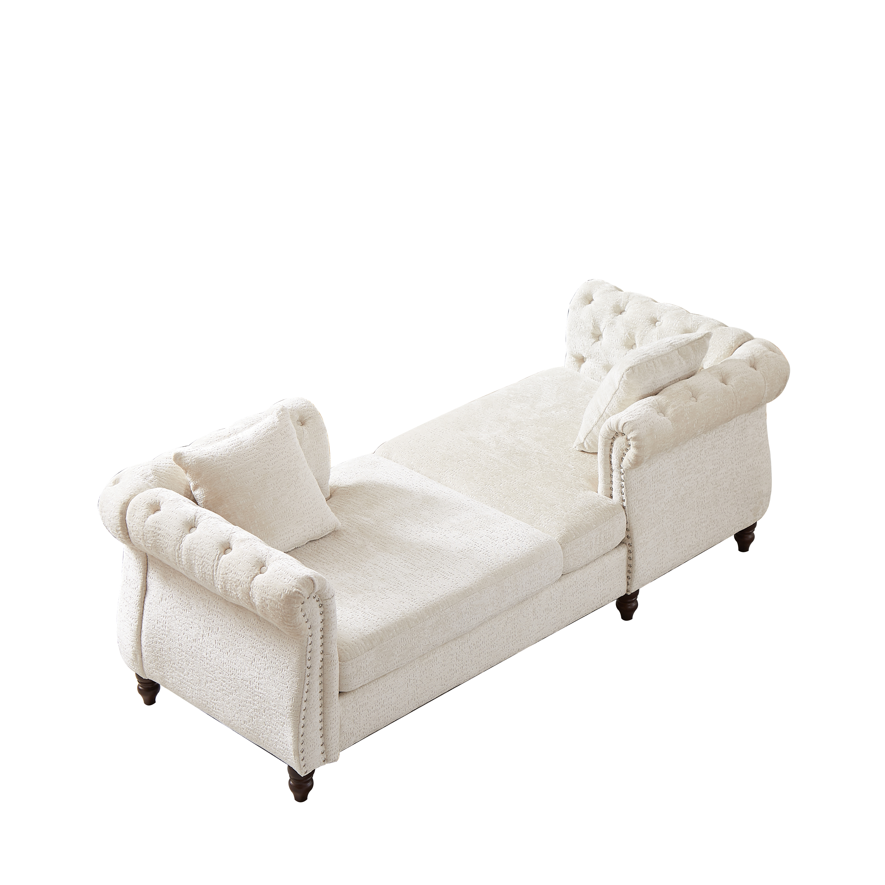 81-inch Chenille Face-to-face Chaise Lounge with Two Pillows,Nailhead trim,Button Tufted Design and Rolled Arms for Lounge, Living room and Office