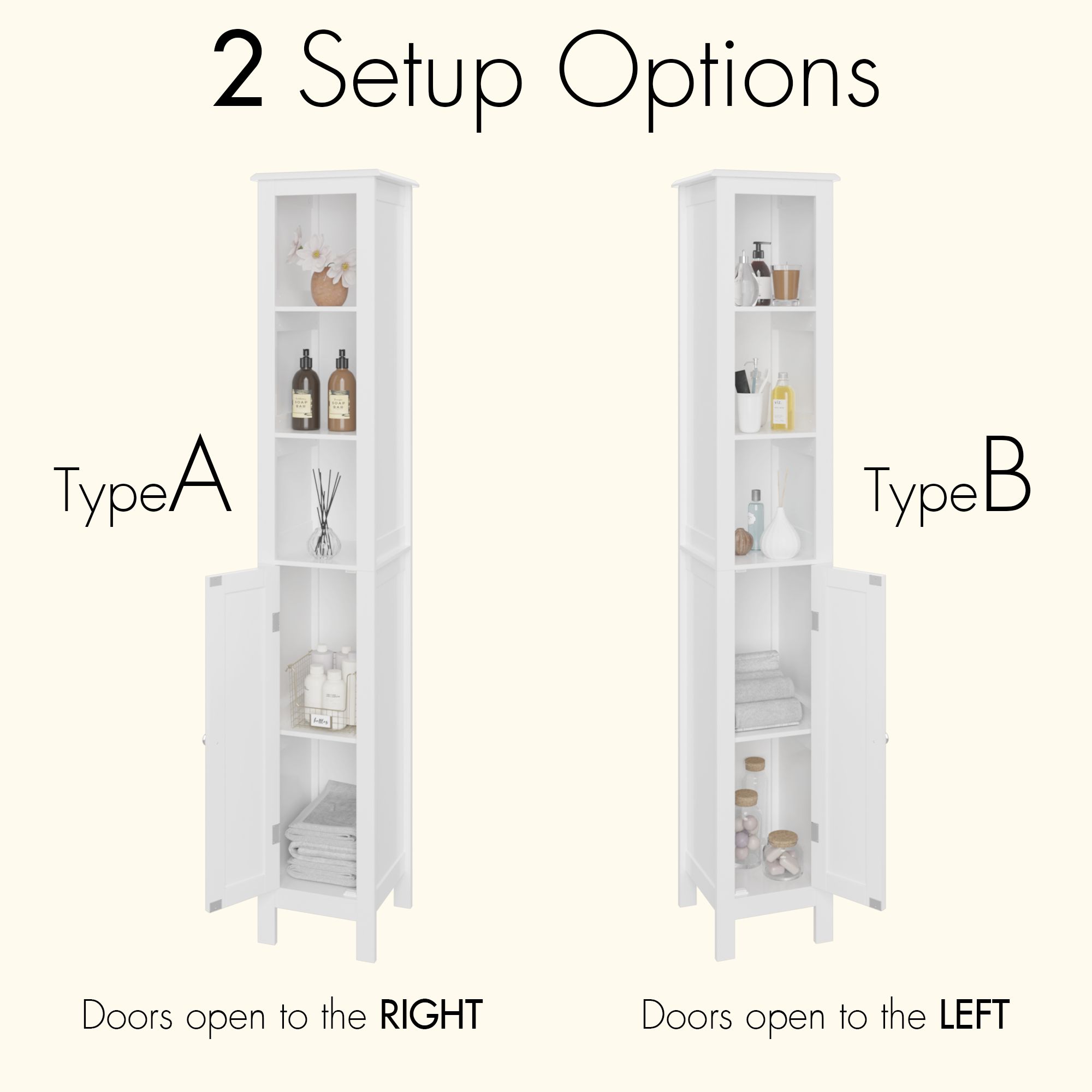 66.92" Tall Bathroom Storage Cabinet with Adjustable Shelves,Slim 1 Doors Freestanding Cabinet with Anti-Tip, Open compartments, for Home, Small Spaces, Bathroom,Kitchen, Living Room, White