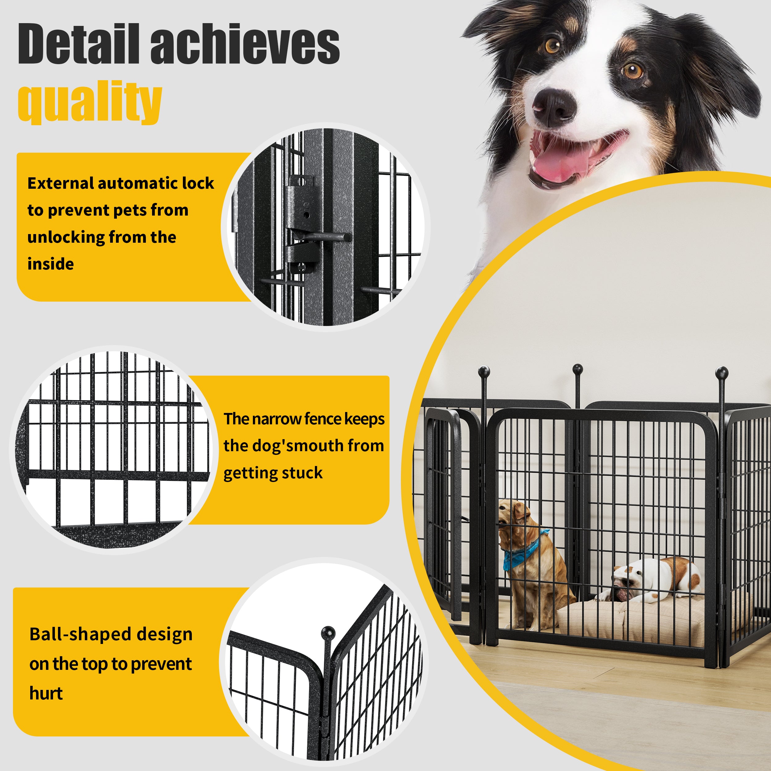 Heavy-Duty 24" Dog Playpen, Foldable 8-Panel Pet Exercise Fence for Indoor & Outdoor patio furniture