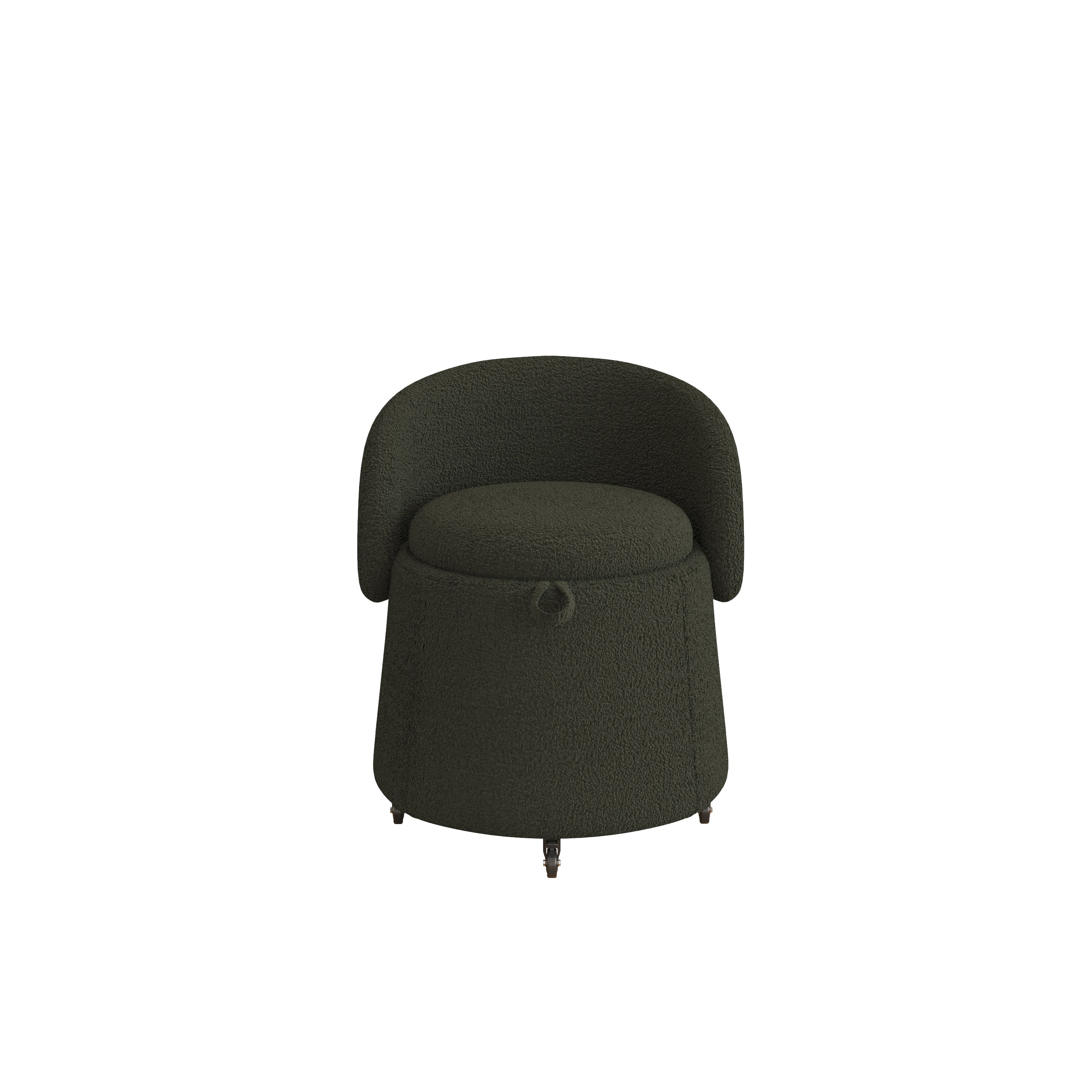 Modern 23" Movable Dark Green Storage Chair - Multi-Functional Design in Teddy Fleece for Living Room