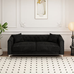 Luxurious 83" Black Velvet 3-Seater Sofa with 2 Pillows - Perfect Design for Living Room