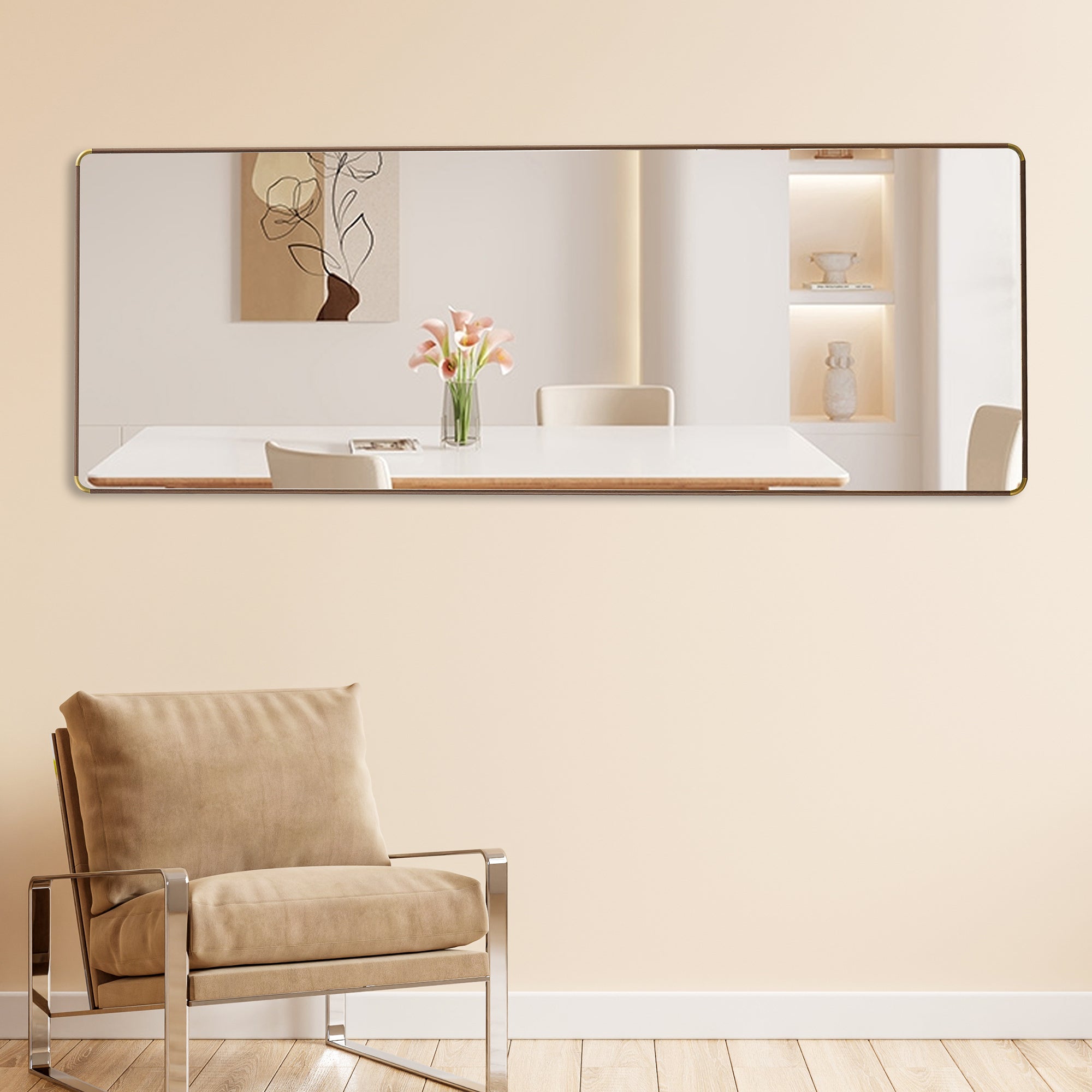 65" Full-Length Floor & Wall Mirror - Ideal for Bedrooms, Foyers, Bathrooms, and Clothing Stores, Brown Border