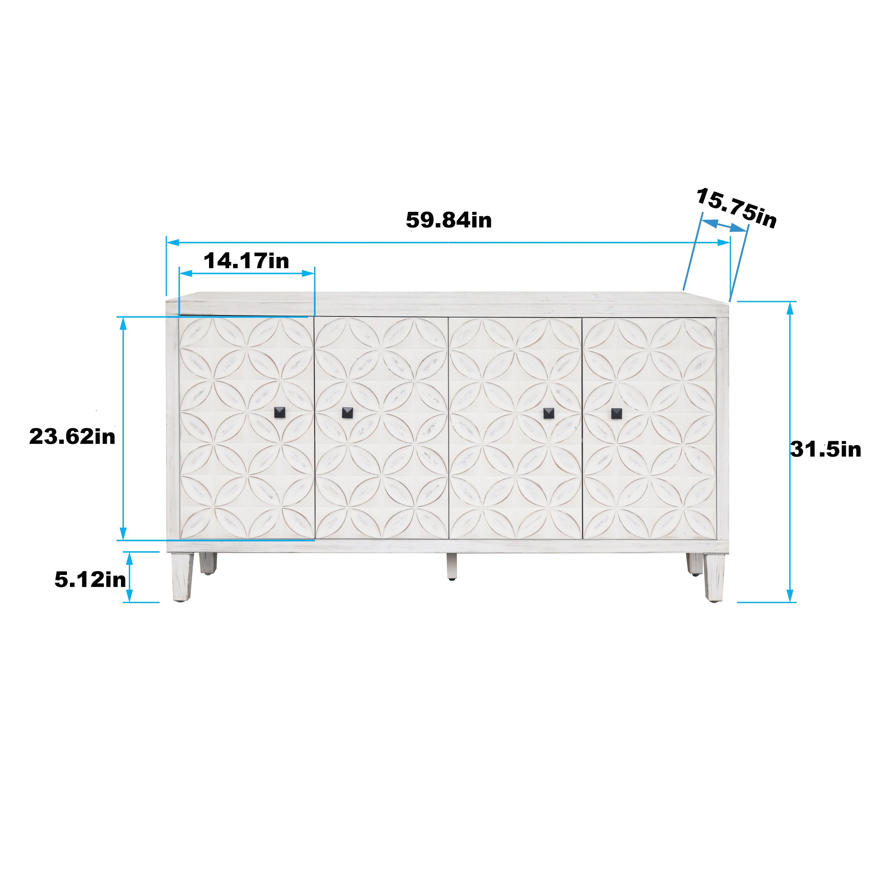 Accent Cabinet 4 Door Wooden Cabinet Sideboard Buffet Server Cabinet Storage Cabinet, for Living Room, Entryway, Hallway, Office, Kitchen and Dining Room, White Wash