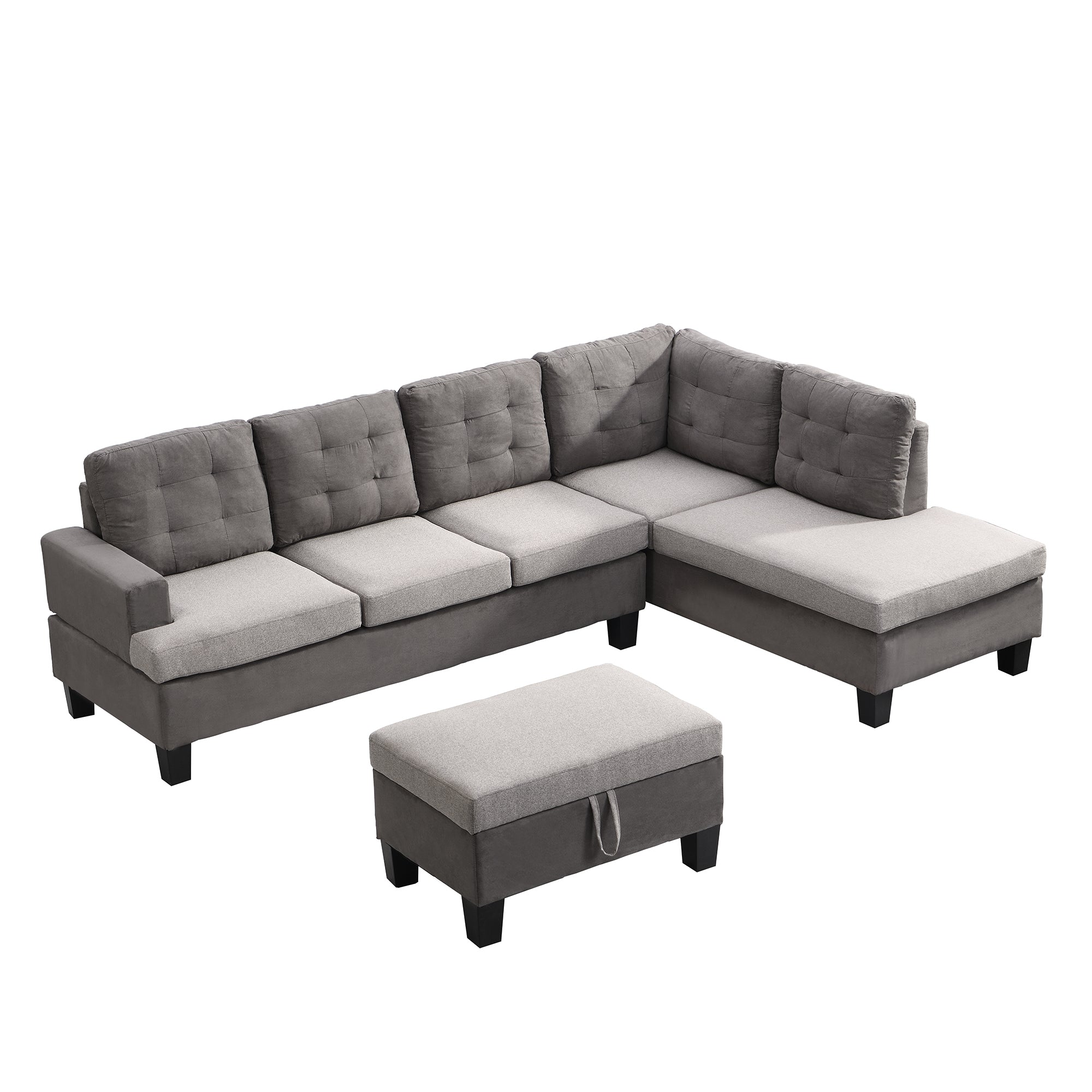 Sofa Set for Living Room with Chaise Lounge and Storage Ottoman Living Room Furniture Gray