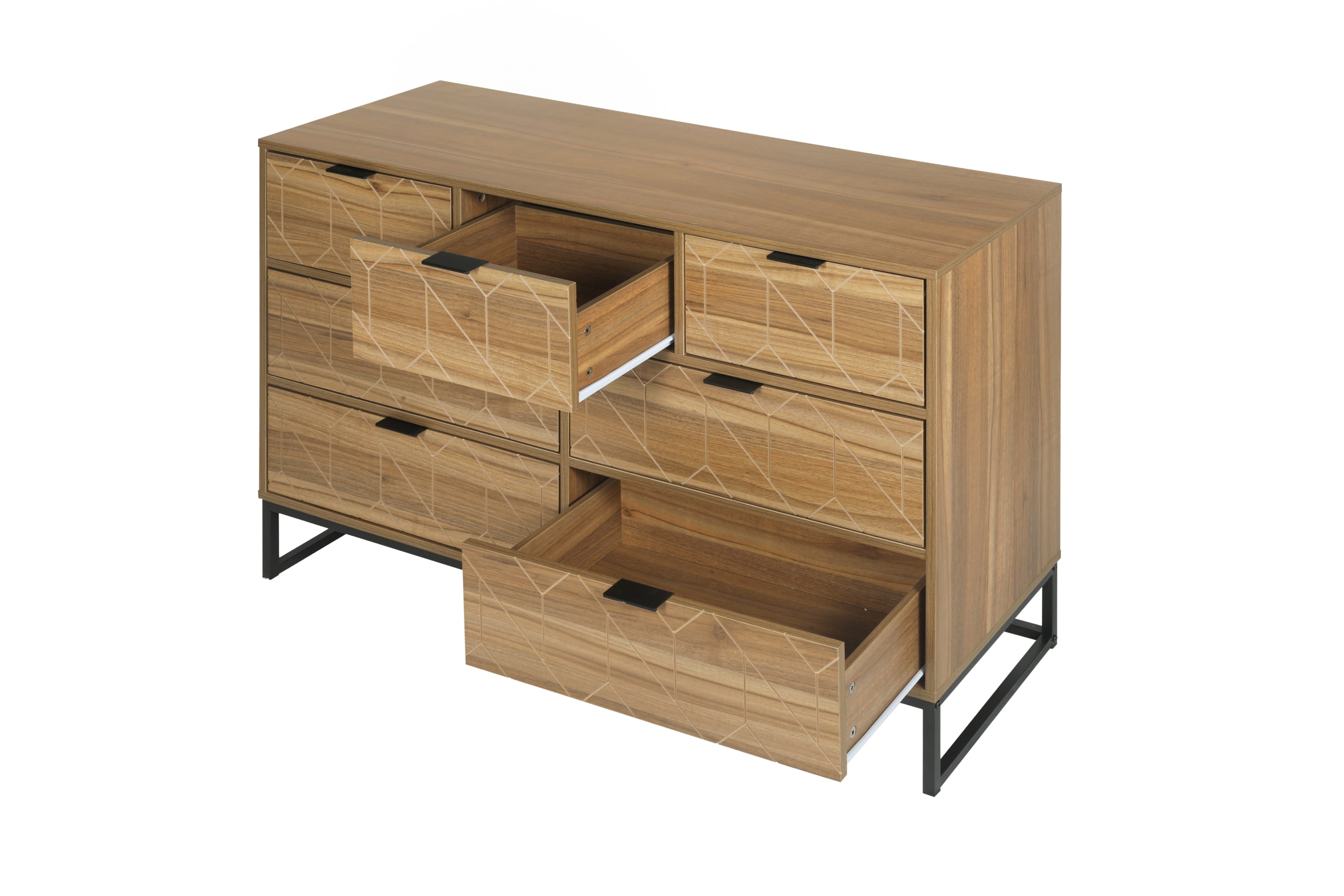 Modern 7 Drawer Dresser Wood Cabinet (Walnut)