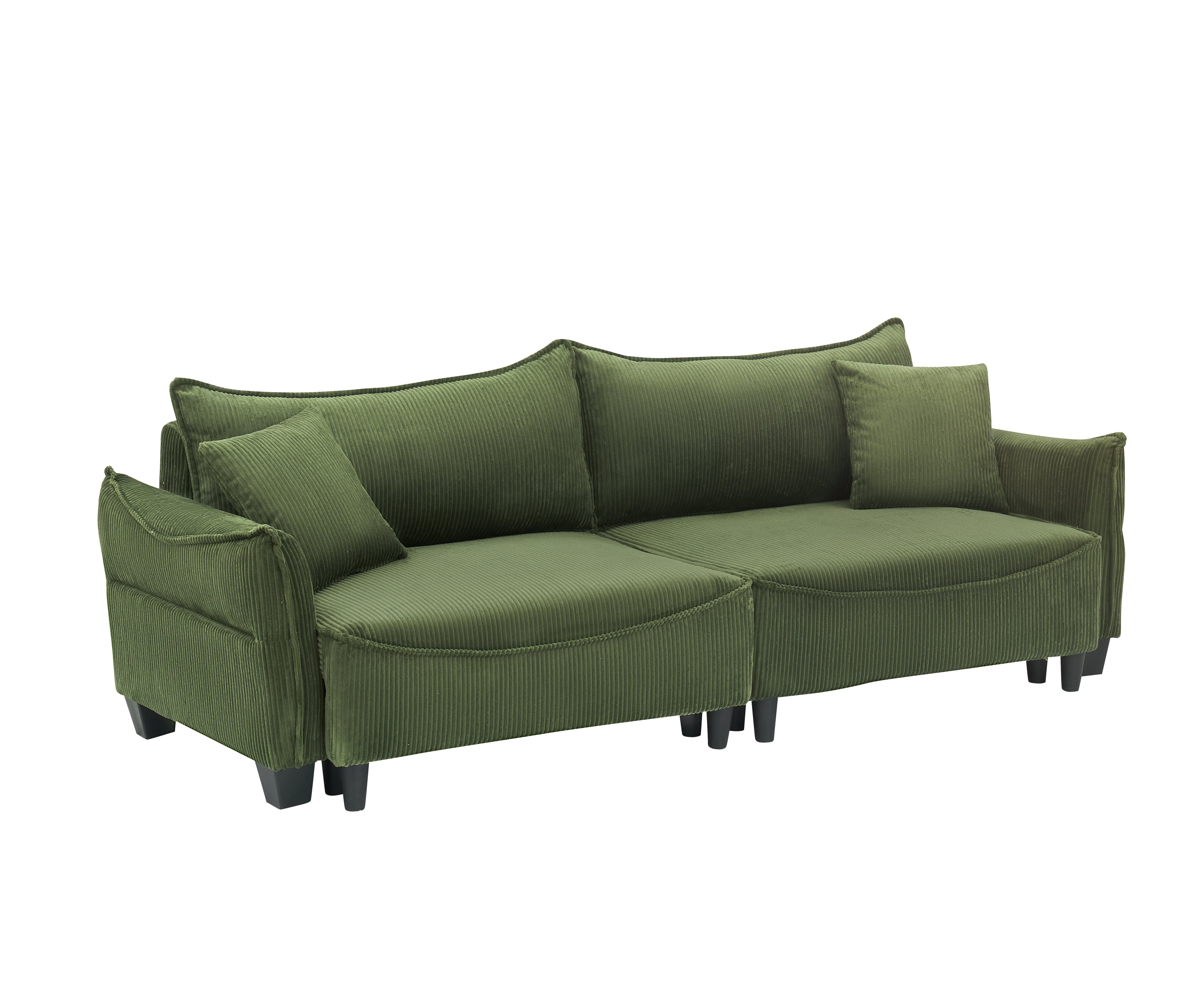 87.8" Green Corduroy Sofa Bed with Two Pillows - Ideal 3- Seater Design for Living Room