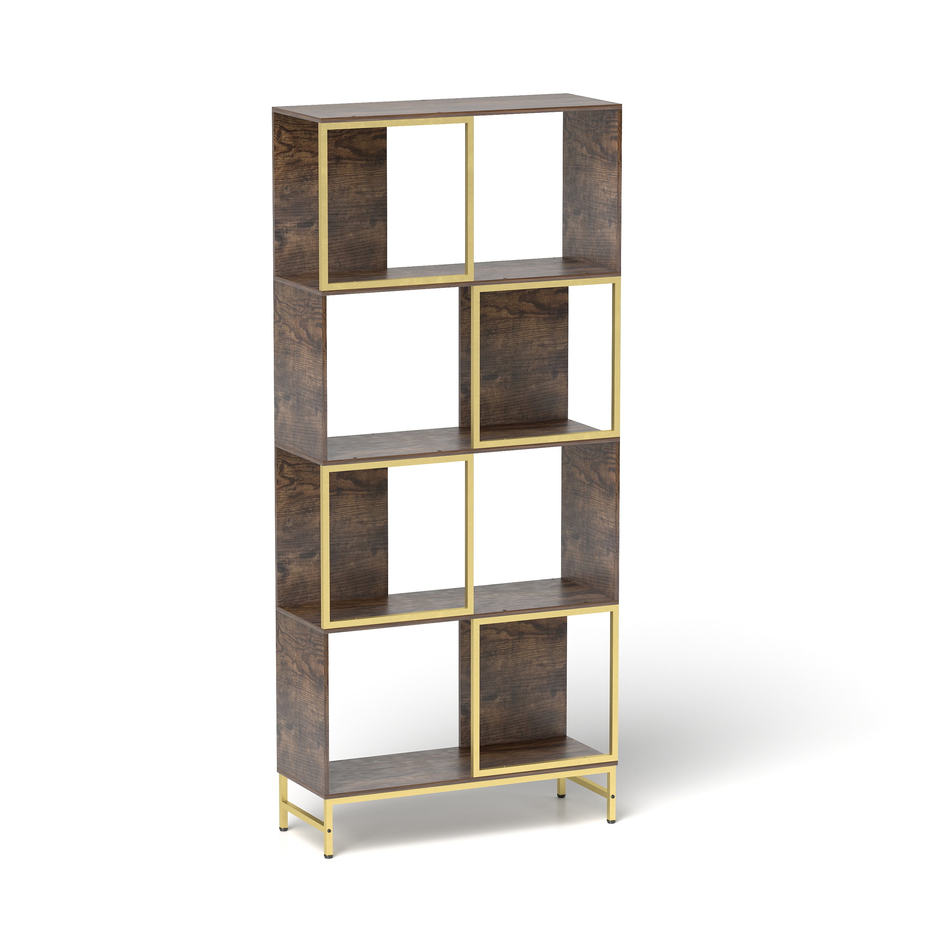 4-Tier Industrial Bookshelf, Asymmetrical Display Shelf