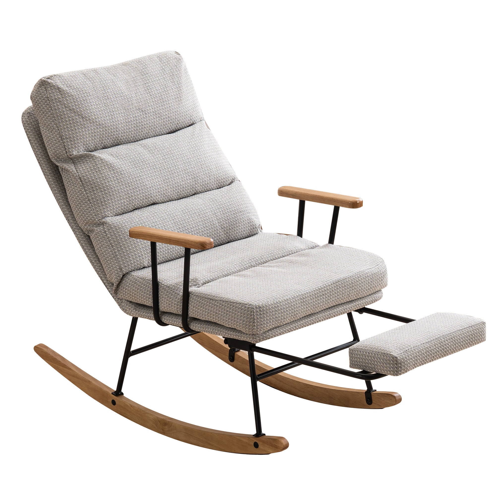 Modern Ice velvet fabric Gliding Rocking Chair with High Back, Retractable Footrest, and Adjustable Back Angle for Nursery, Living Room, and Bedroom