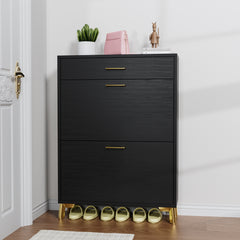 Freestanding Shoe Storage Cabinet with 2 Flip Drawers, Hidden Shoe Organizer for Entryway, Hallway, and Closet, Black