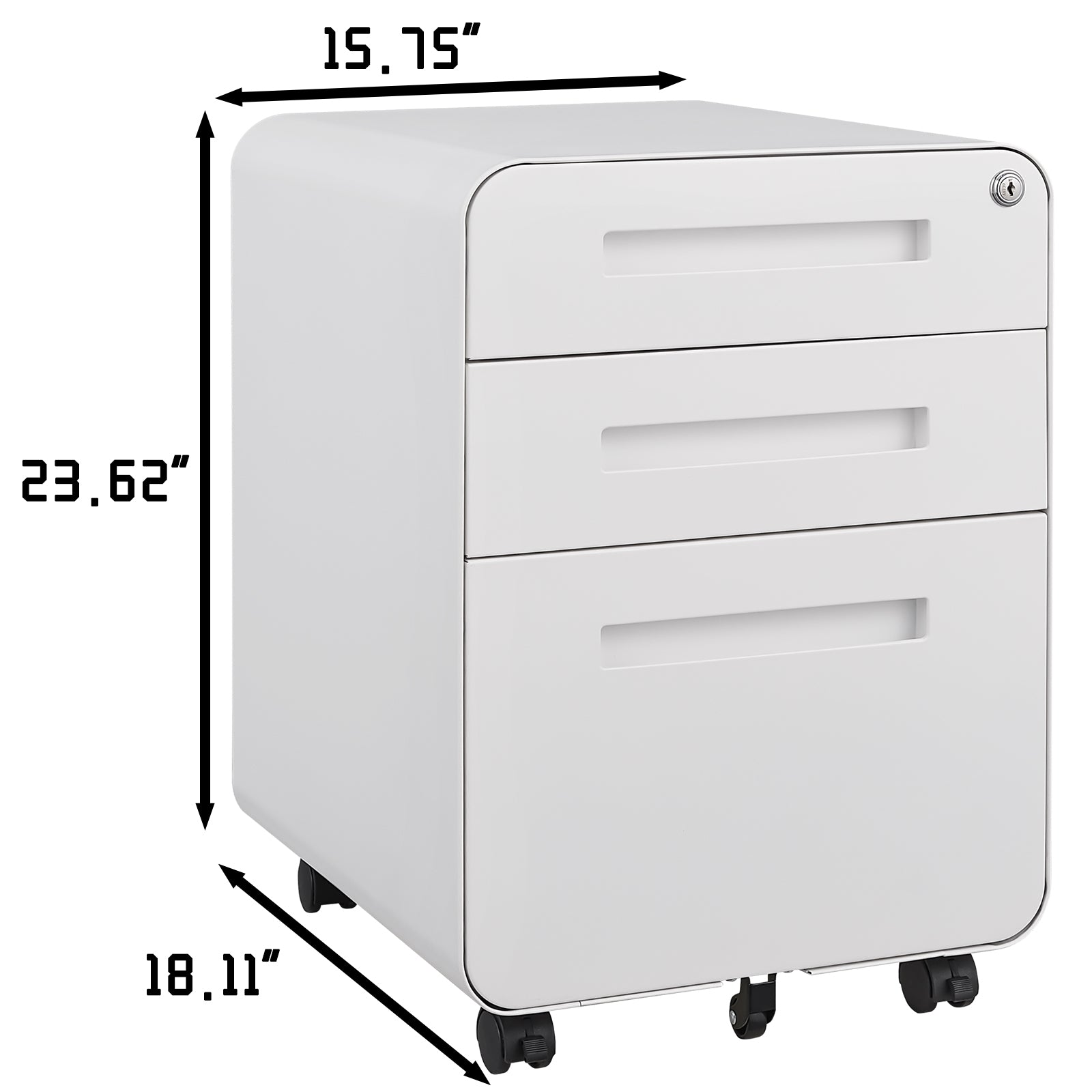 3 Drawer Mobile File Cabinet Under Desk Office,Simple Style Versatile Storage Cabinet for Legal/Letter/A4 Files, 5 Wheel Design Anti-Tilting Cold Rolled Steel Waterproof Moisture-Proof White