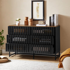 6-Drawer Modern Dresser with Slatted Grille Design and Metal Legs, Durable MDF Construction