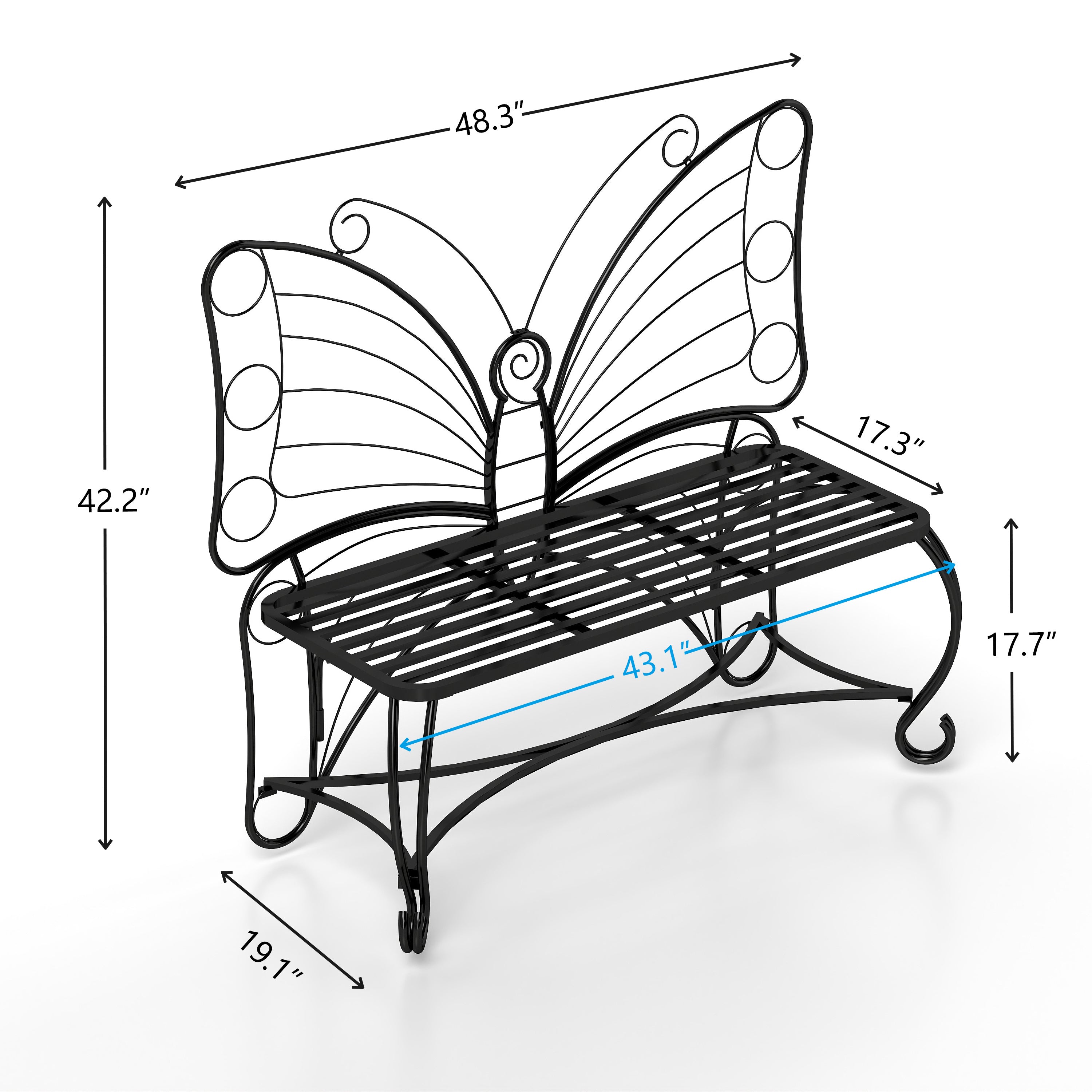 Butterfly Cast Metal Garden Bench, Outdoor Patio & Park Bench for Yard & Entryway