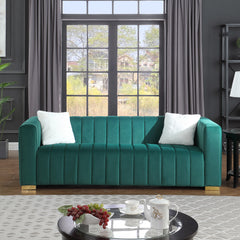 A modern  channel sofa  take on a traditional Chesterfield,Dark Green color,3 Seater