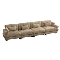 Oversized 4-Seater Velvet Sectional Sofa with Ottoman, Deep Seat Cloud Couch for Living Room, Camel