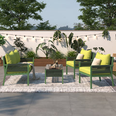 K&K 4-Piece Patio Furniture Set with Tempered Glass Table for Outdoor in Fluorescent Yellow & Green