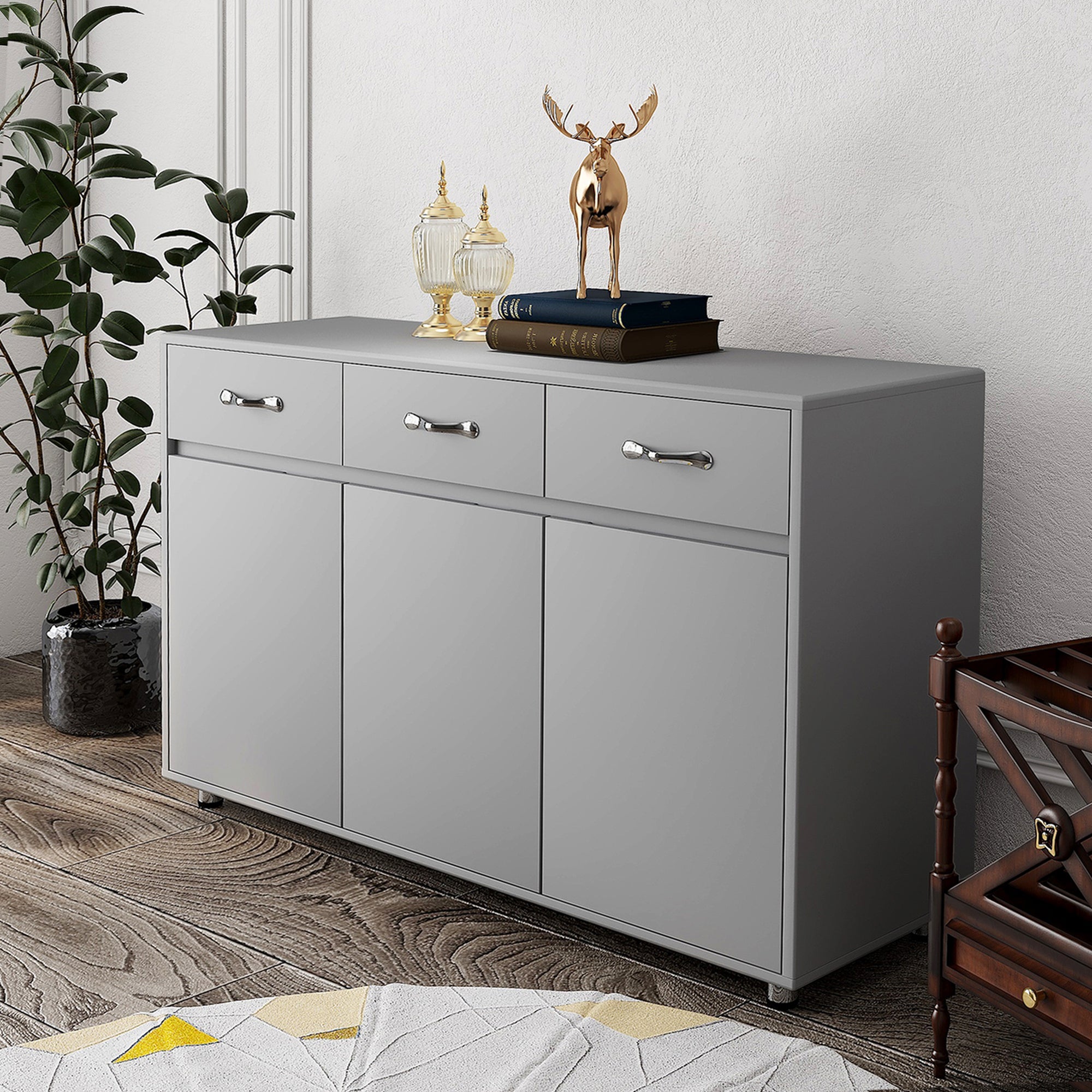 52.6" Gray Cabinet with Doors & Drawers for Storage - Minimalistic Design for All Your Room