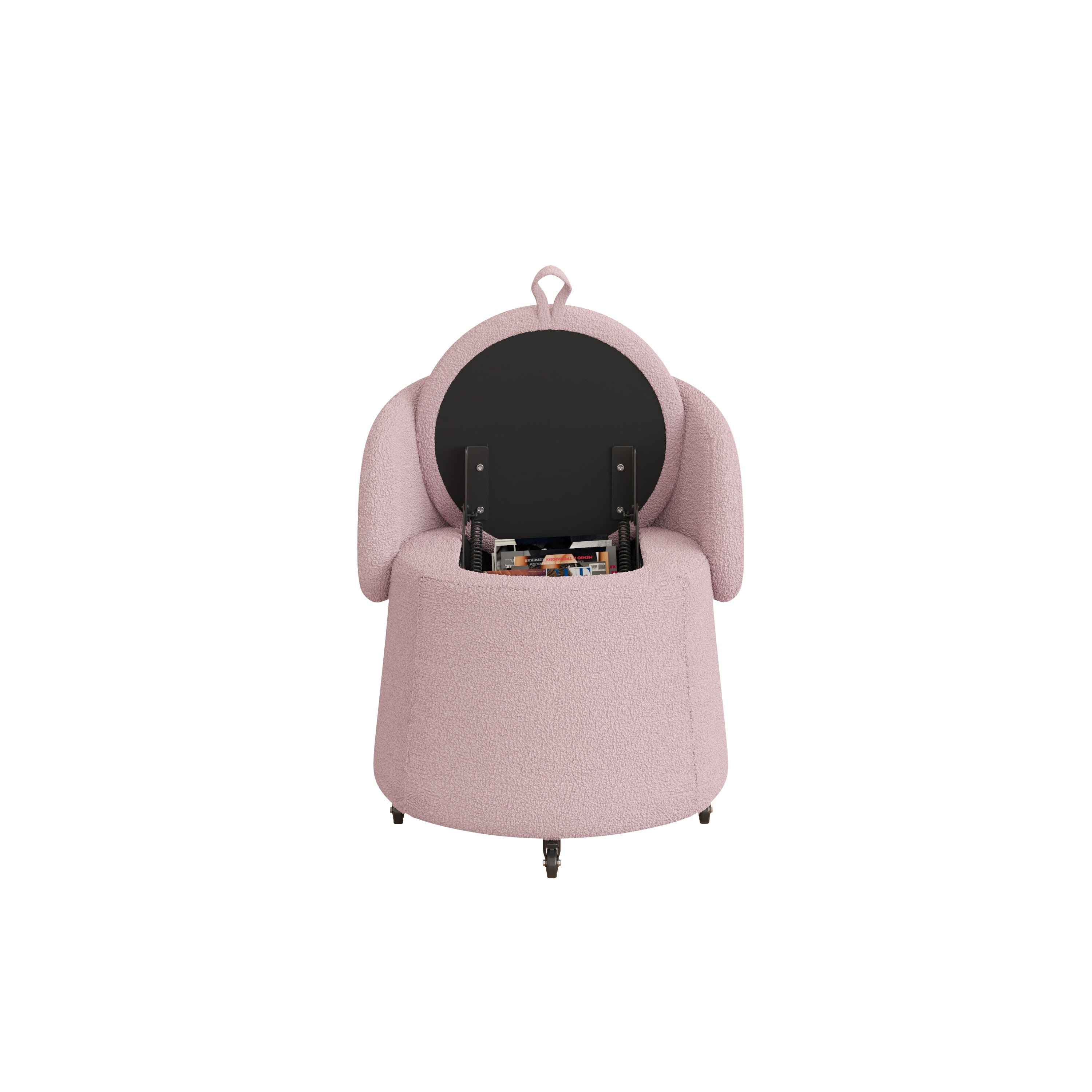 23" Movable Pink Storage Chair - Multi-Functional Design in Teddy Fleece for Stylish Bedroom & Living Room