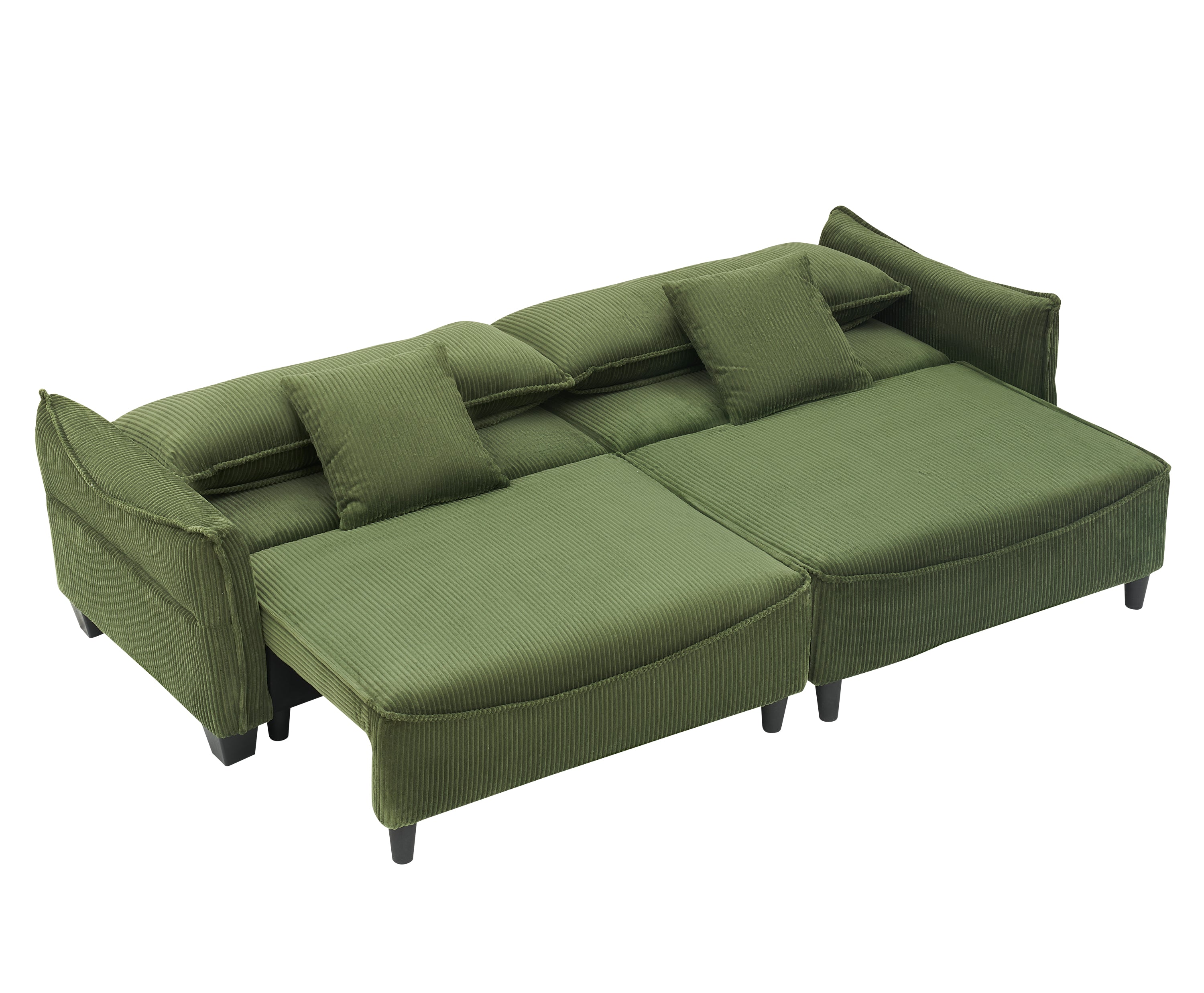 87.8" Green Corduroy Sofa Bed with Two Pillows - Ideal 3- Seater Design for Living Room