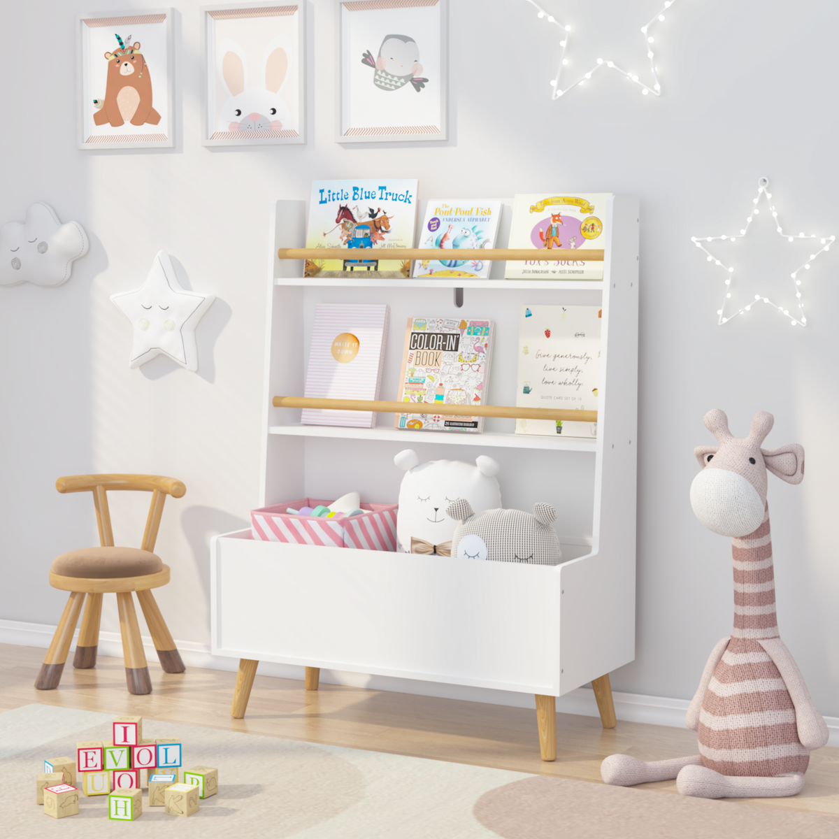 Kids Bookshelf, Book and Magazine  Rack, Book Organizer, toy Storage Cabinet Organizer, White