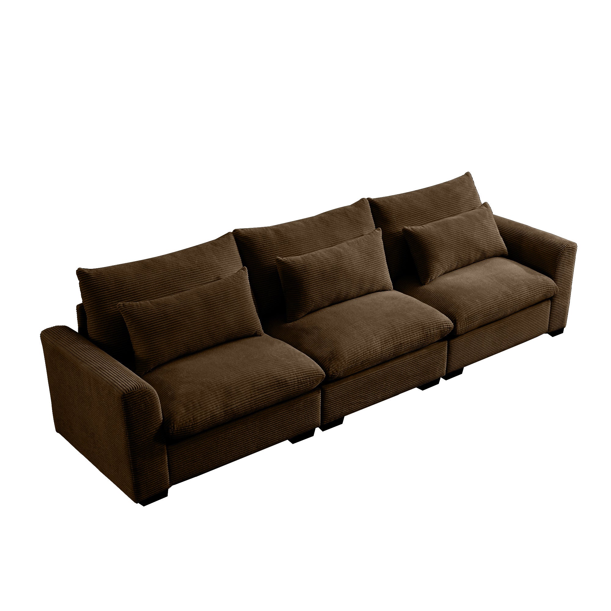 3 Seater Deep Seat Couches for Living Room, Wide and Deep Seat Comfy Living Roo Sofas with 3 Waist Pillows, Brown Corduroy