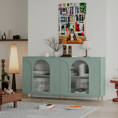 Accent Cabinet Lacquered Wooden Cabinet with 4 Glass Doors Sideboard Buffet Server Cabinet Storage Cabinet, for Living Room, Entryway, Hallway, Office, Kitchen and Dining Room, Mint Green