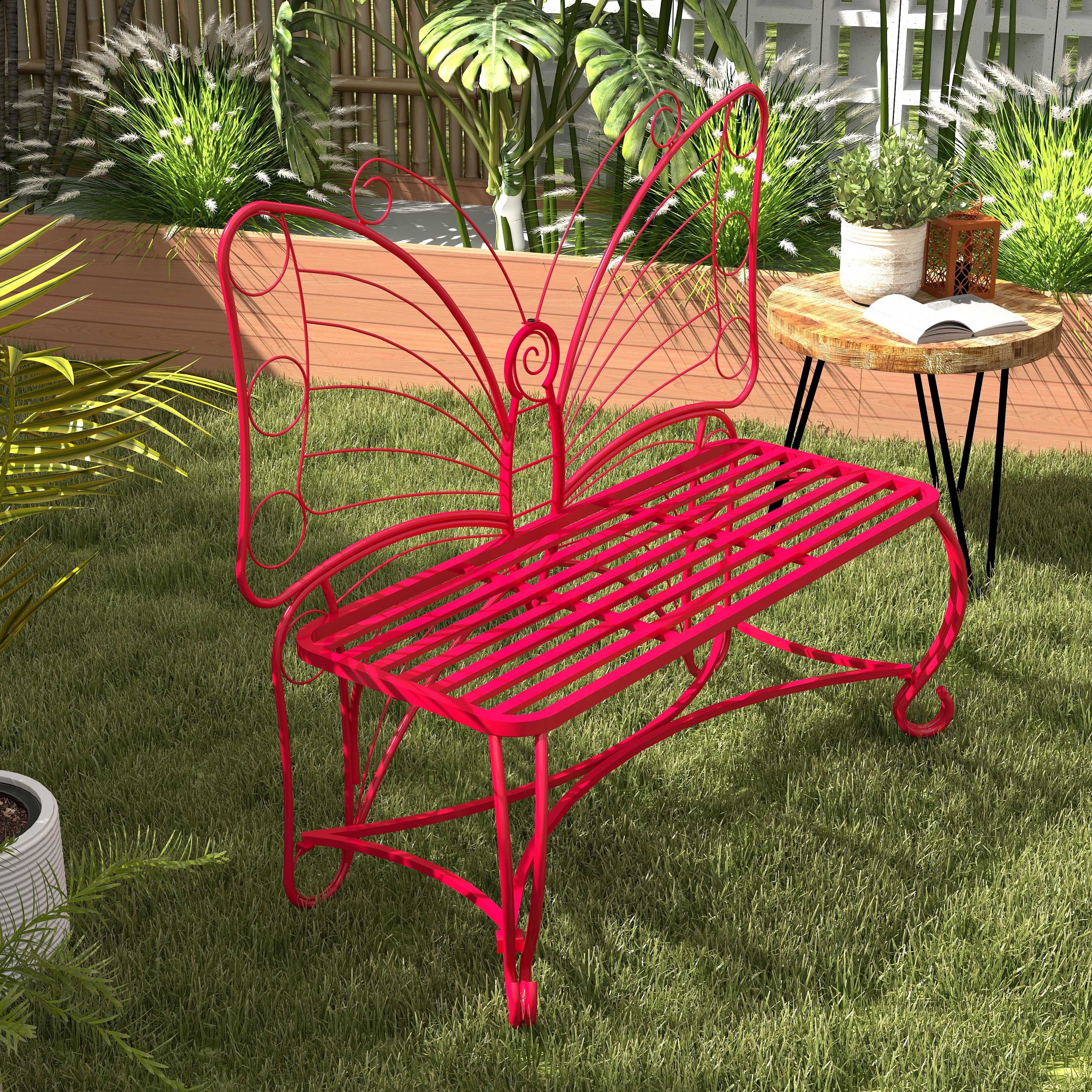 Butterfly Cast Metal Garden Bench, Outdoor Patio Bench for Yard & Entryway