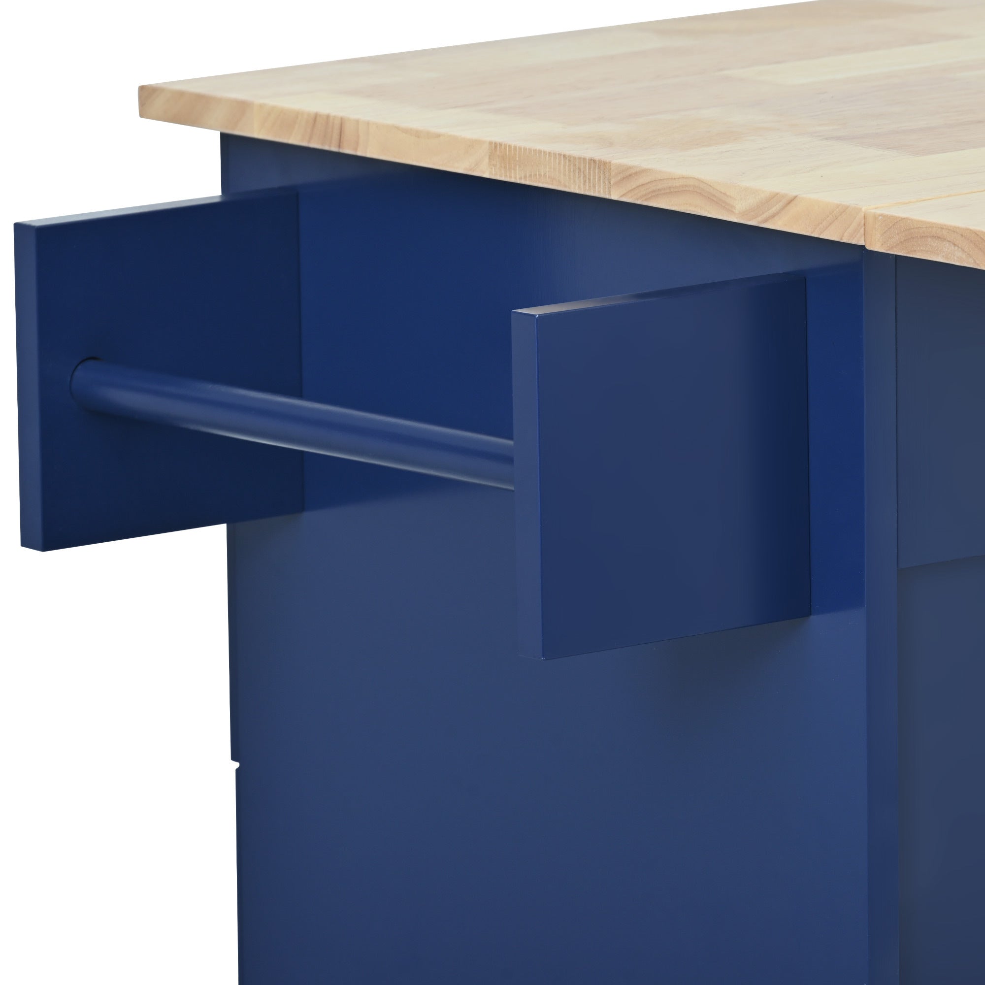 52.7" Rolling Mobile Kitchen Island with Drop Leaf - Solid Wood Top, Locking Wheels & Storage Cabinet, Dark blue