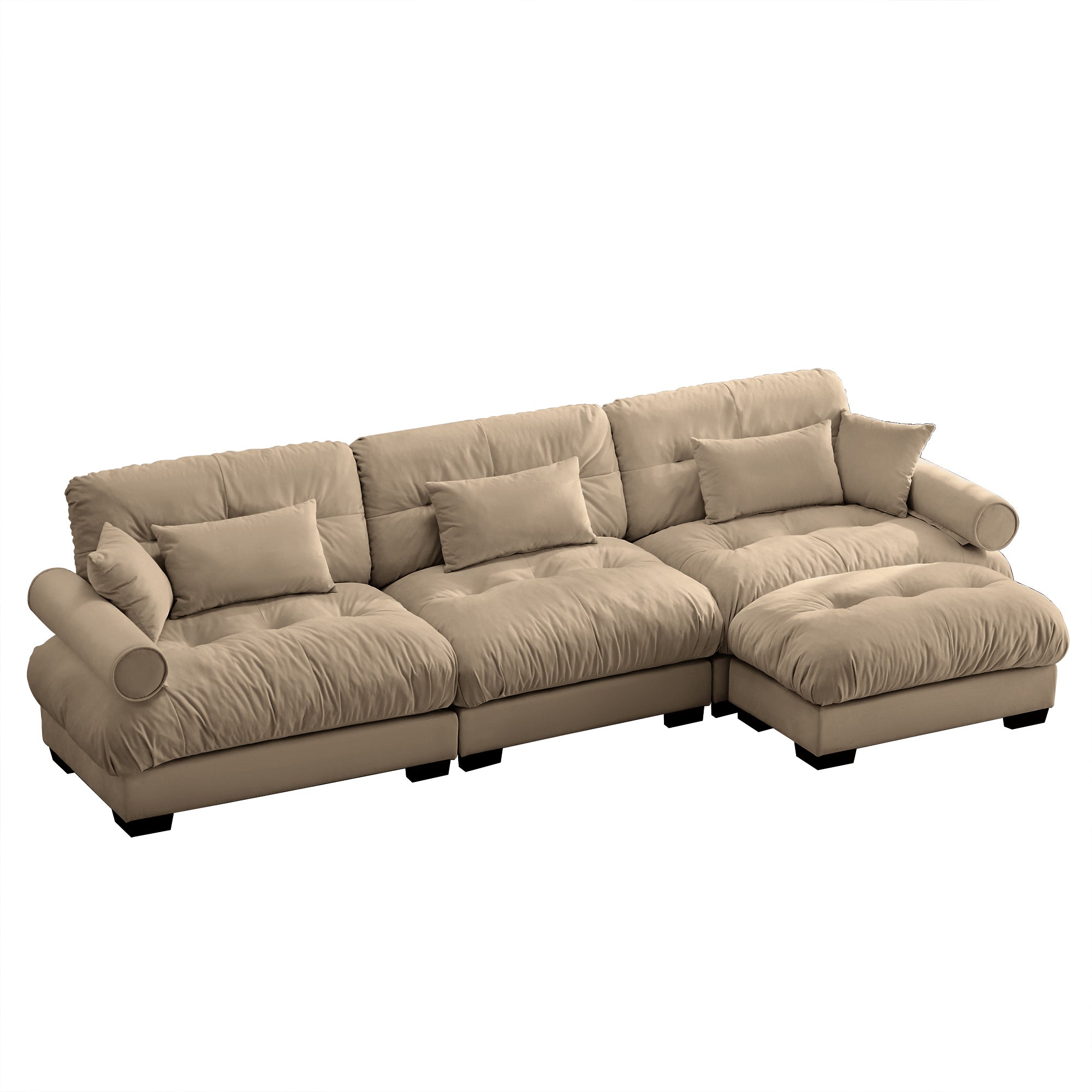 Oversized Modular Velvet Sectional Sofa with Ottoman, Deep Seat L-Shaped Cloud Couch for Living Room, Camel