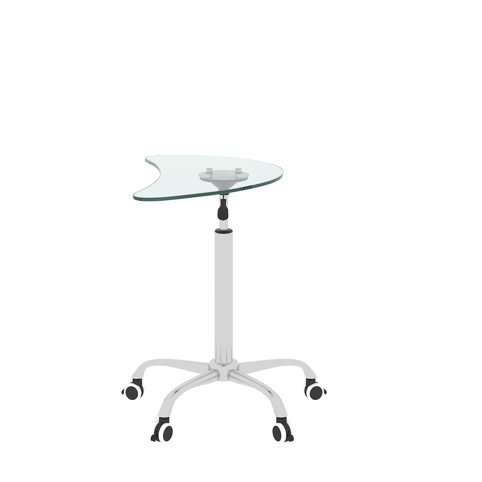 Adjustable Height Transparent Tempered Glass Table Desk Table with Lockable Wheels(Adjustable Range 24.2 "~32.7 ")