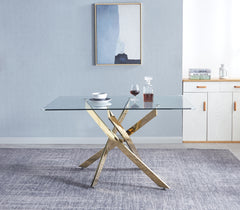 Modern Dining Table with Tempered Glass Top & Chrome Base