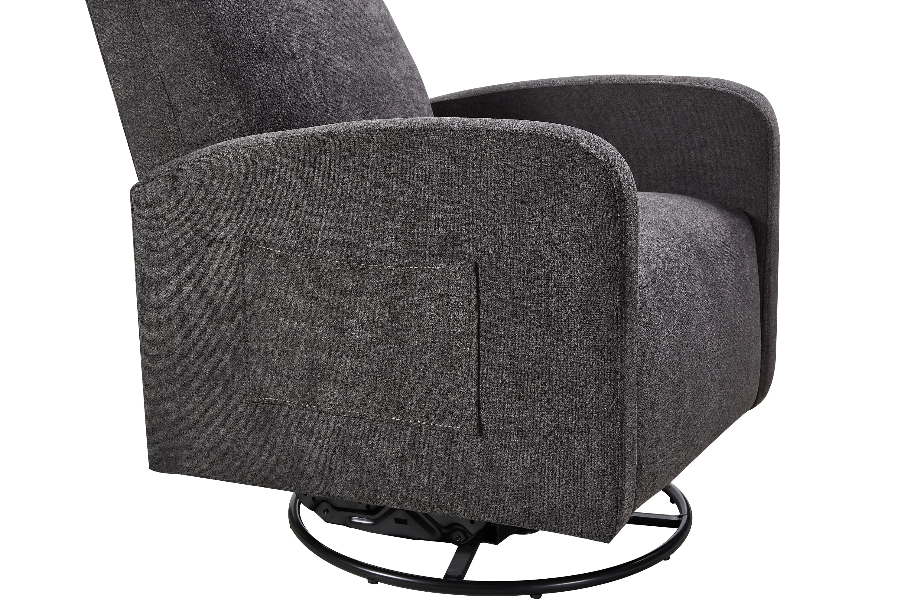 Swivel Upholstered Manual Recliner Chair, 360° Nursery Glider Rocker for Living Room, Dark Gray