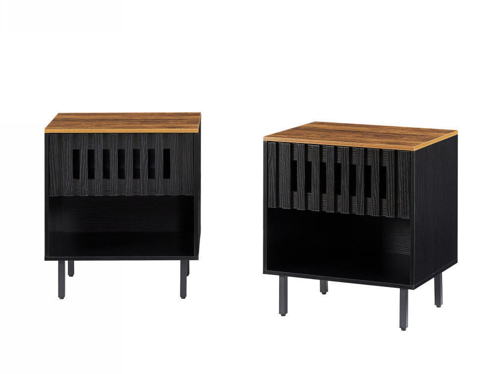 Set of 2 Mid-Century Nightstands with Grille Doors and Metal Legs, Bedroom End Tables