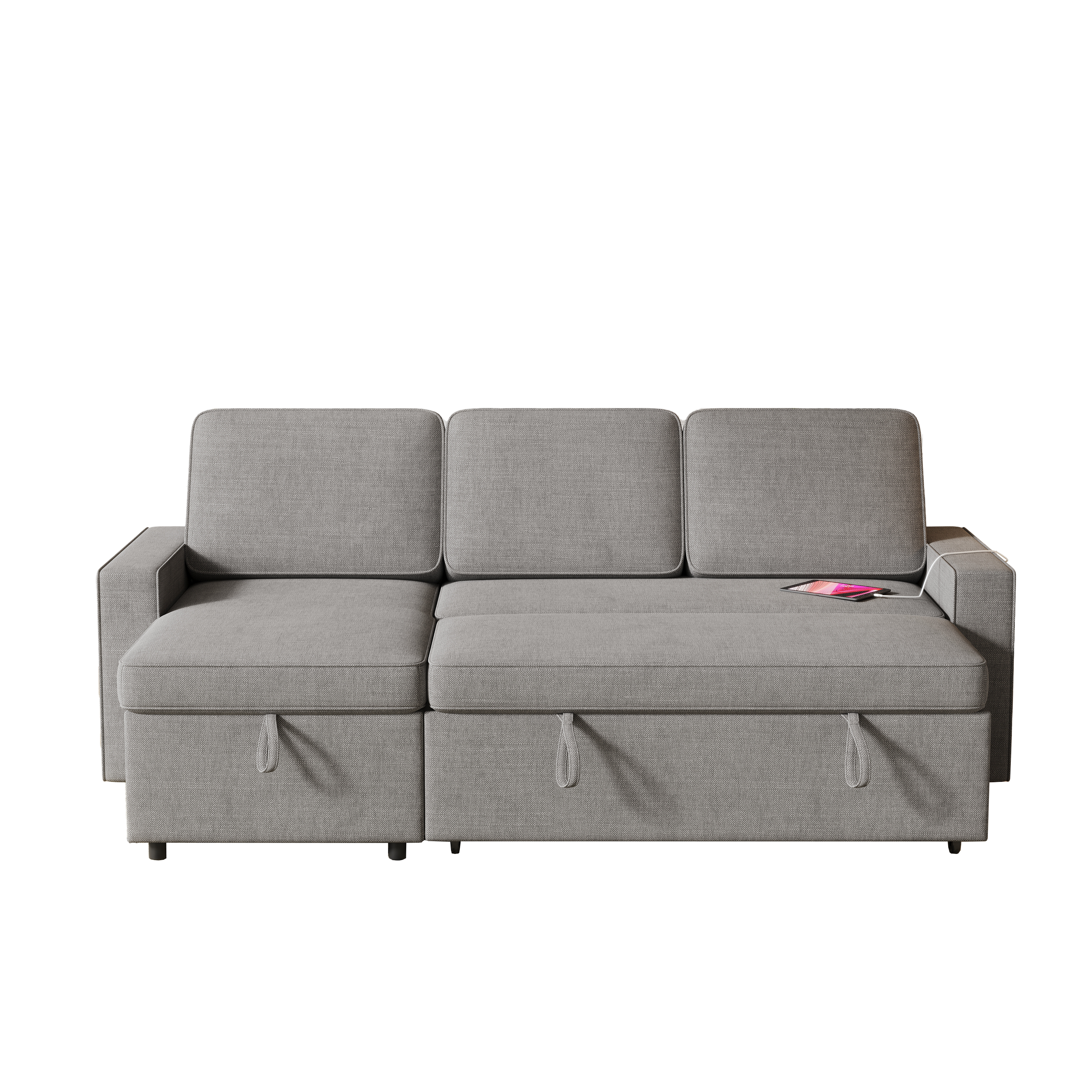 85.8" Pull Out Sleeper Sofa L-Shaped Couch Convertible Sofa Bed with Storage Chaise And Storage Racks,With USB Port And T-pyce Port