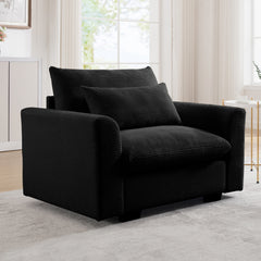 Black Corduroy Deep Seat Single Sofa Accent Chair,Deep Seat Couch with Waist Pillow for Living Room/Apartment/Office