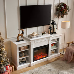 Modern Media Console Table with Large Storage, 23" Fireplace Insert, Fits TVs up to 70", White