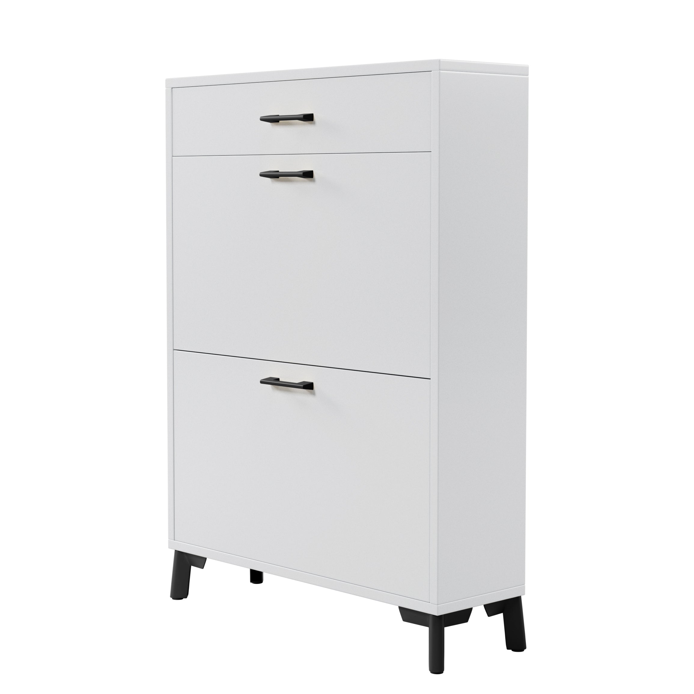 Freestanding Shoe Storage Cabinet with 2 Flip Drawers, Hidden Shoe Organizer for Entryway, Hallway, and Closet, White