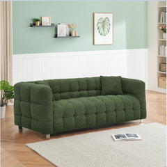 3-Seater Green Teddy Fleece Modular Pit Sofa with 2 Pillows for Living Room