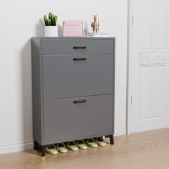 Freestanding Shoe Storage Cabinet with 2 Flip Drawers, Hidden Shoe Organizer for Entryway, Hallway, and Closet, Gray