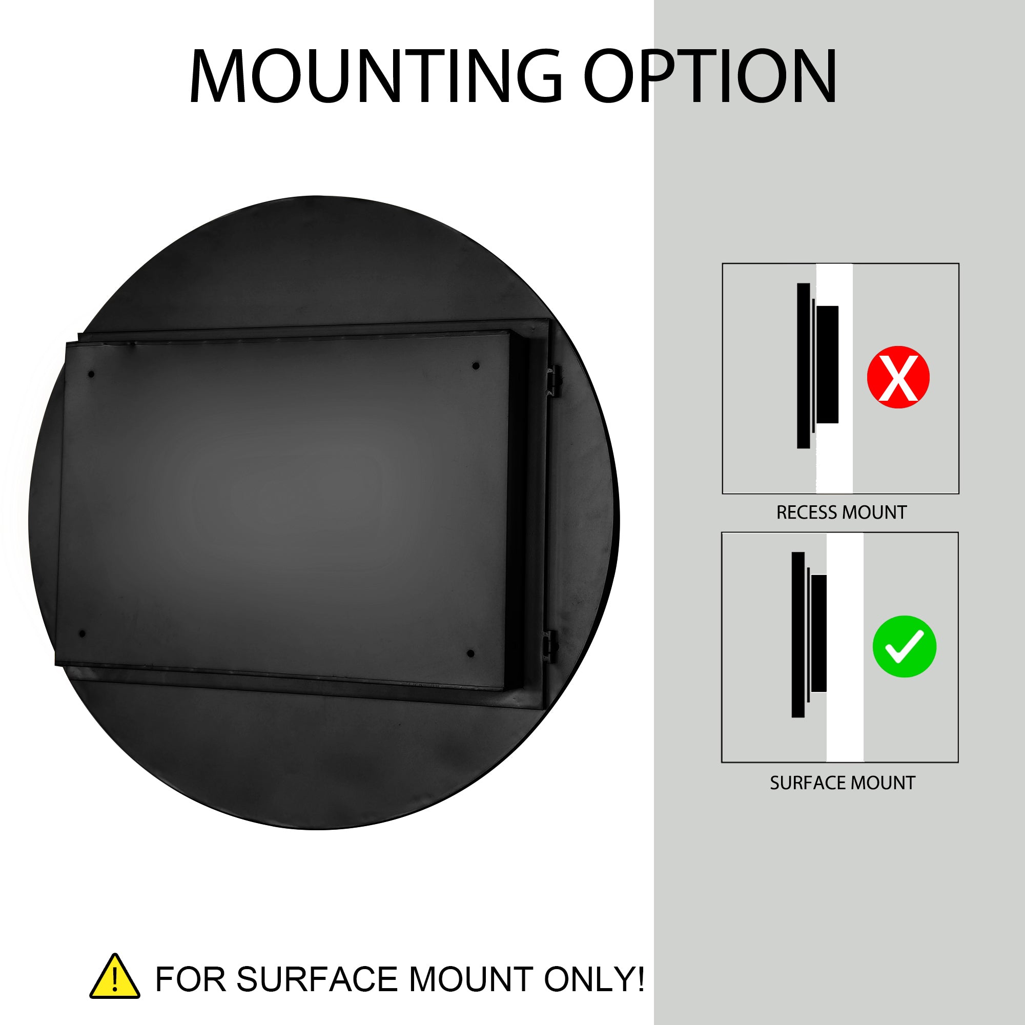 31.5 Inch Surface Mount Round Metal Framed Medicine Cabinet with Mirror and Adjustable Shelves Black Wall Mirror with Storage for Bathroom, Matte Black