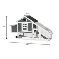 Wooden Chicken Coop with Removable Tray & Wheels, Outdoor Hutch with Running Cage