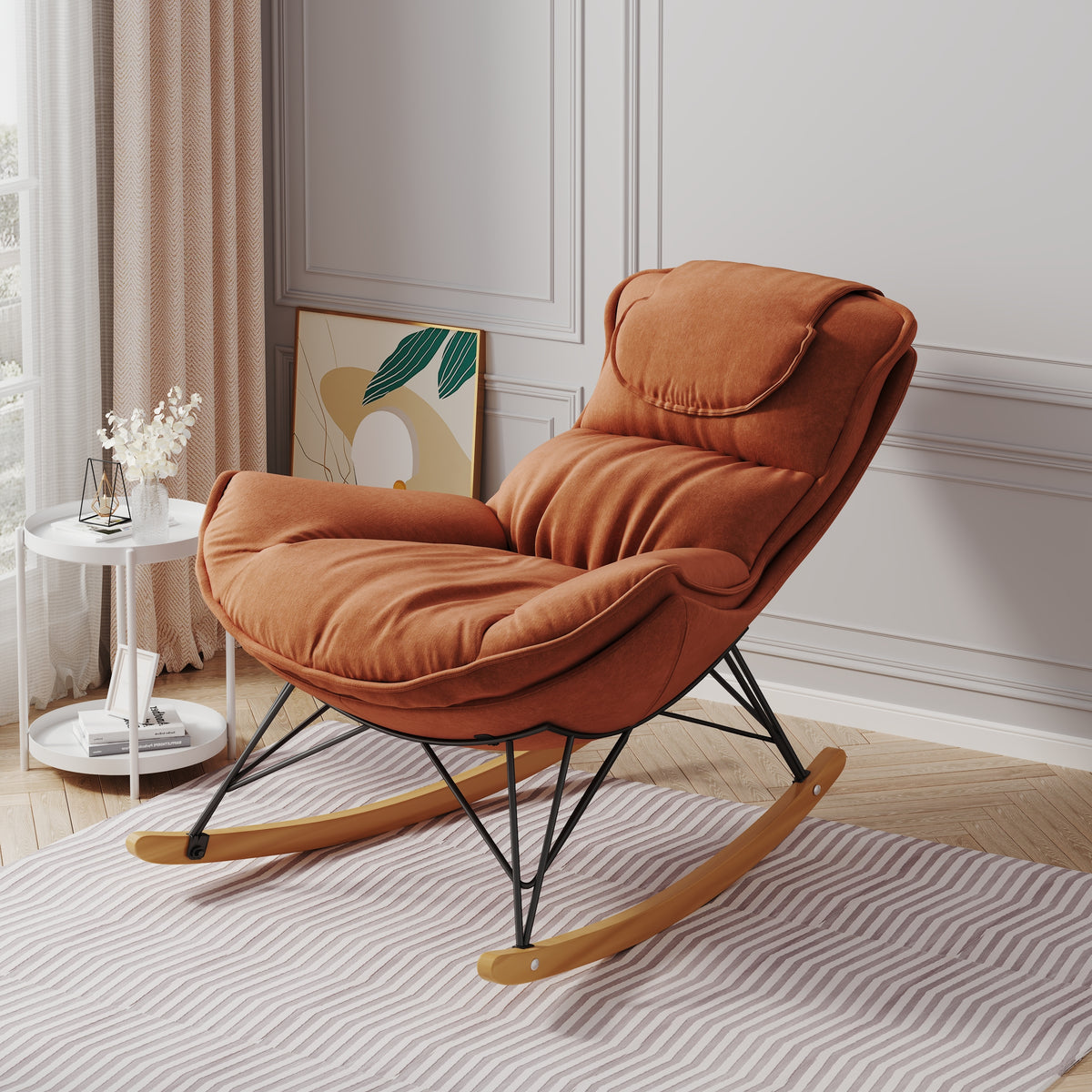 Leisure sofa single rocking chair, light luxury sofa chair, balcony leisure area single chair, comfortable and breathable characteristic chair, detachable and washable seat cushion (Color: Brown)