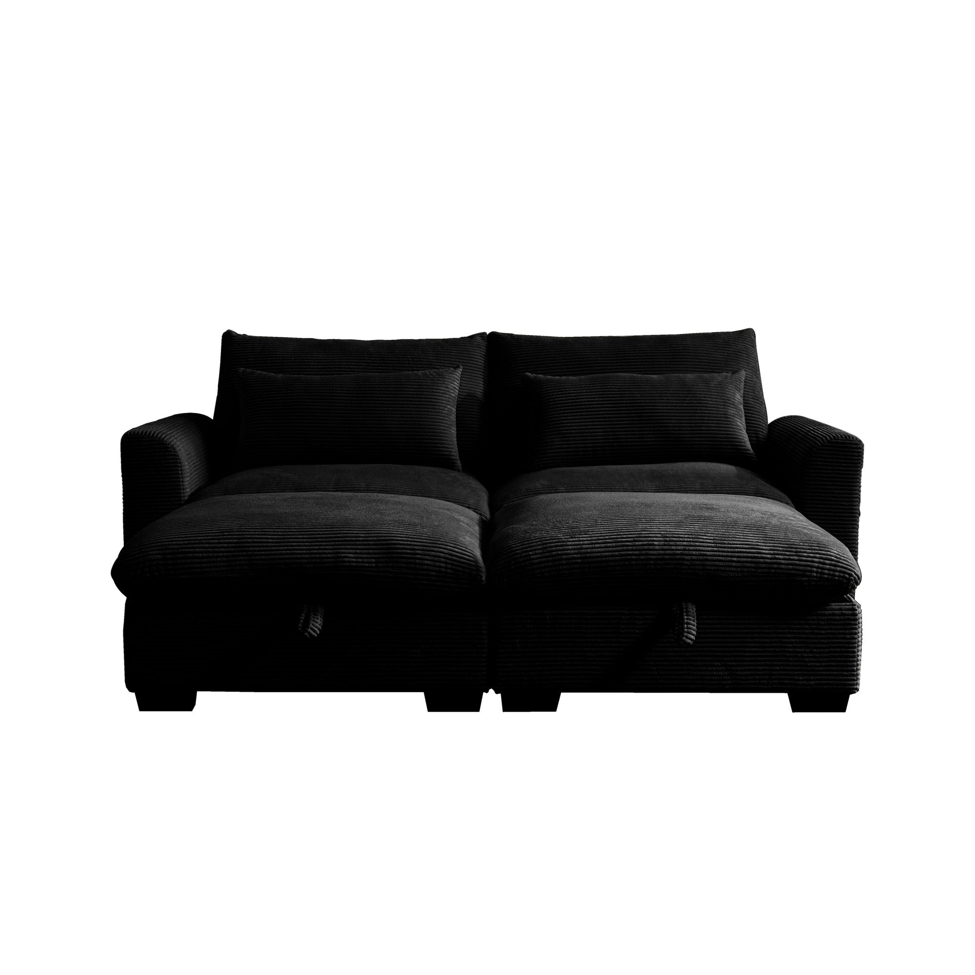 Corduroy Two-Seater Sofa with 2 Storage Footrest,2 Seater Sectional  deep seat sofa,Comfy Couches for Living Room,Black Sofa