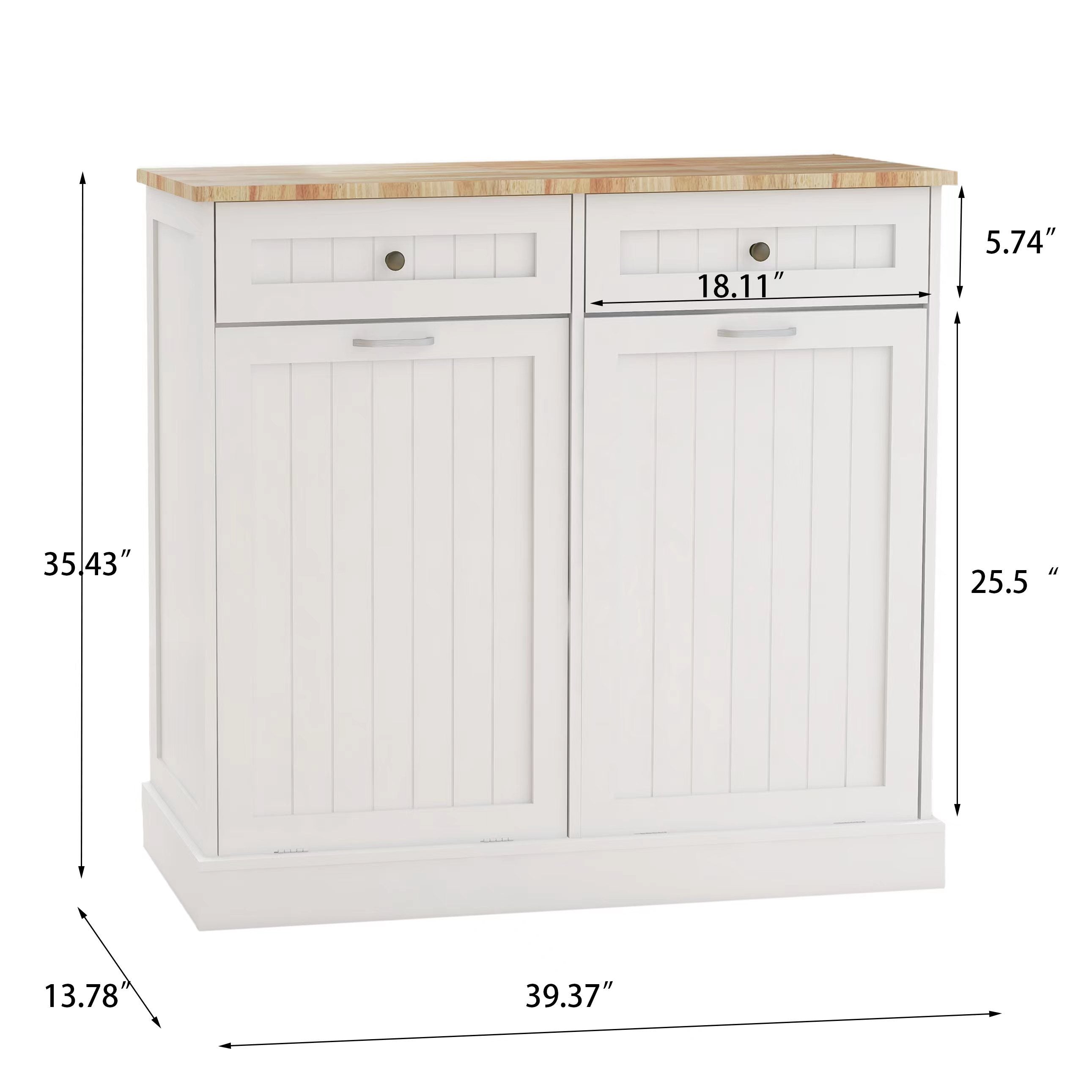 Two Drawers and Two-Compartment Tilt-Out Trash Cabinet Kitchen Trash Cabinet-White