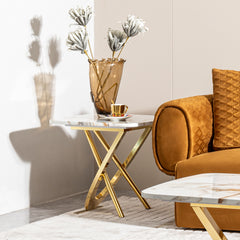 Square Marble Side Table, Gold Stainless Steel Base
